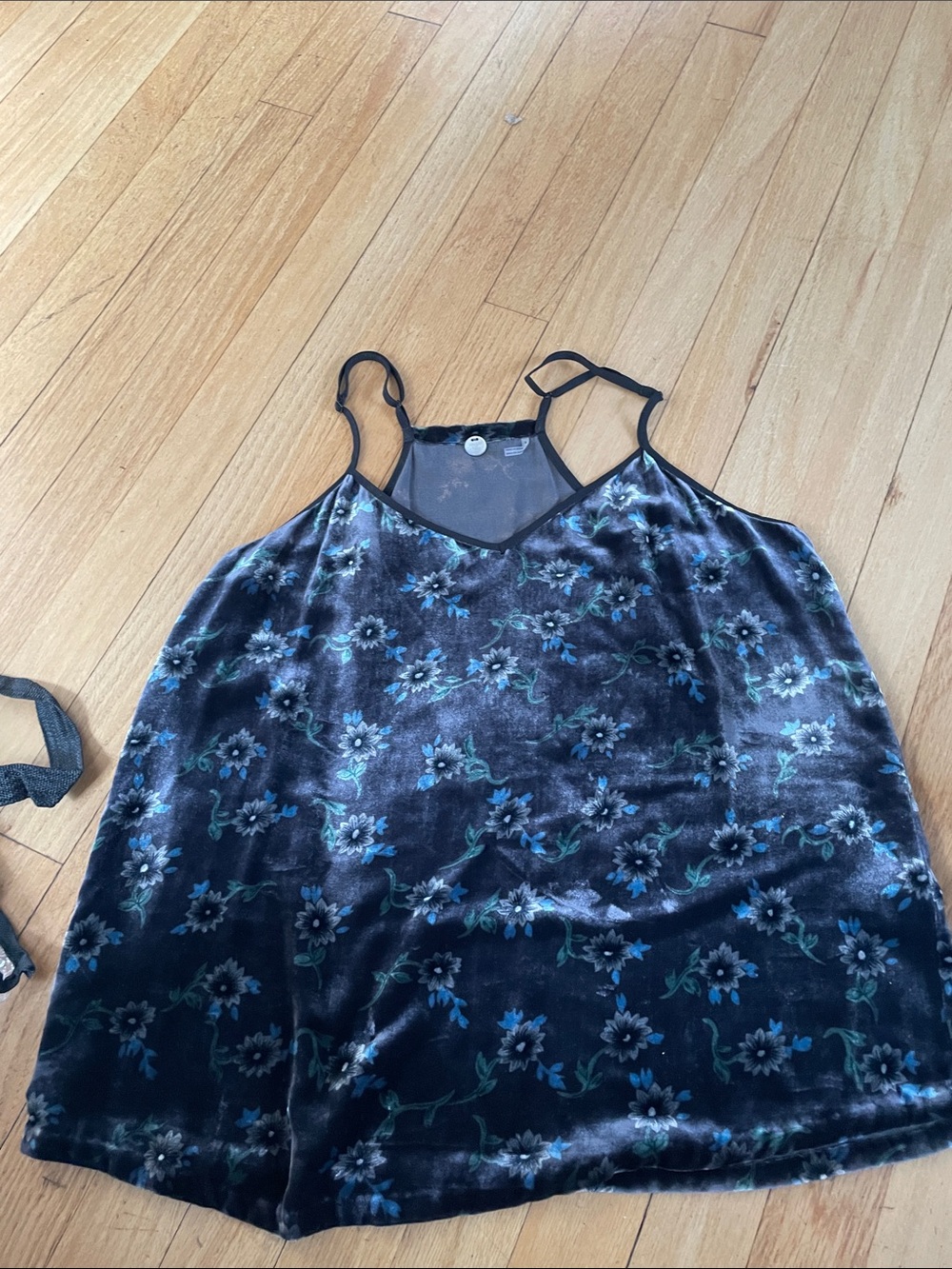 Margaret O'Leary Velvet silk Floral Cami in Black and Teal Accents